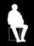 Man sitting on box. Monochromatic minimalism. Stencil. Vector illustration of white silhouette of man isolated on black