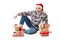 Man sitting on floor with christmas gifts