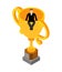 Man sitting on golden cup. Top manager took first place. Businessman and reward. Golden goblet. Achievement reward. vector