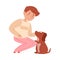 Man Sitting with His Dog and Stroking It Vector Illustration