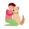 Man Sitting with His Dog and Stroking It Vector Illustration
