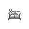 Man sitting with a laptop at sofa line icon