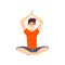 Man sitting in lotus pose with arms raised above his head, young man practicing yoga vector Illustration on a white