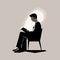 Man sitting reading a book with full concentration, vector illustration concept