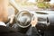 Man Sitting On Self Drive Car Seat