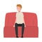 Man Sitting on Sofa, Cafe Visitor Character Vector Illustration