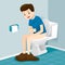 Man Sitting On Toilet, Suffering of Diarrhea And Abdominal Pain