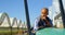 Man sitting on tractor in blueberry farm 4k