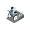 Man sitting on wheelchair on the ramp icon