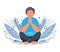 Man sitting yoga pose. Meditation and relaxation exercise concept. Person praying and smiling. Vector flat illustration.