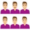 Man on six different face expressions set