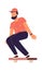 Man on skateboard. Male character riding longboard. Cartoon happy teenager skateboarding. Young bearded person in cap