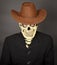 Man - skeleton in leather cowboy hat