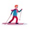 Man skiing sport activities guy wearing goggles ski suit male carton character sportsman on skis full length profile