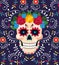 Man skull decoration with flowers to mexican event