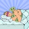 Man Sleeping in Bed with Money Bags. Pop Art retro illustration