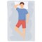 Man sleeps. Man in pajamas sleeping on bed. Top view. Vector illustration