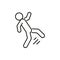Man slip and fall down to floor, outline icon. Slippery floor, slipped and fell. Danger fail, fall and getting trauma