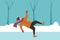 The man slipped on the street and falls. Winter accident. Vector illustration