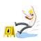 Man slipped on wet floor. Danger and risk. Sliding on puddle of water. Mistake and falling. Flat cartoon illustration