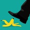 Man slipping on a banana peel flat design.