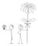 Man With Small Valentine Bouquet Is looking at Big Flower of Another Man or Lover, Vector Cartoon Stick Figure