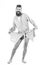 Man with smiling face in good mood on white background. Slept well concept. Guy stand in bathrobe, dancing or posing in