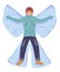 Man in the snow make snow angel. Happy man lying in snow. Person making angel wings. Cartoon vector illustration