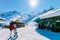 Man with snowboard at Hintertux Glacier ski resort in Zillertal