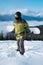 man snowboarder portrait carpathian mountains on background