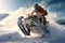 Man on a snowmobile in the mountains. 3d rendering, Extreme rider jumping with a snowmobile on the snow, Face covered with helmet