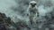 a man in a space suit walking through a mass of rocks, in the style of dark atmosphere, realistic depictions. Generative
