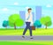 Man Speaking on Telephone, Person in Park. Vector