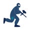 Man in special protective costume running and playing paintball vector illustration
