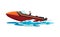 Man on speed motorboat. Sea or river vehicle. Sport nautical summer transportation. Motorized water vessel on sea water