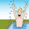 Man Splashing Water In Swimming Pool