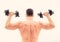 Man sportsman weightlifting. steroids. fitness and sport equipment. Muscular back man exercising in morning with barbell