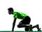 Man sprinter runner in starting blocks silhouette