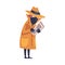 Man Spy Character in Mustard Coat and Hat with Newspaper Investigating Vector Illustration