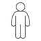 Man stand pose thin line icon. Man in front pose with arms down at the waist outline style pictogram on white background