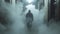 Man Standing in Fog-Filled Hallway