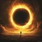 Man Standing in Front of Black Hole