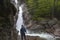 Man Standing in front of Glen Ellis Falls on the Ellis River Pin