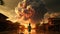 A man standing in front of a large explosion, AI