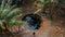 Man standing infront of ancient round pool at the middle of jungles at the island Manadhoo the capital of Noonu atoll