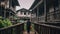a man standing infront of a old south thailand architecture house back. Generative AI