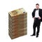 Man standing Next to Huge Stack of Money