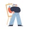 Man standing opposite easel with artwork during painting class in art studio
