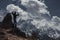 A man standing on the rock in himalayas