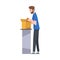 Man Standing at Table Checking Cardboard Box Preparing Goods For Dispatch, Guy Working in Warehouse Cartoon Vector